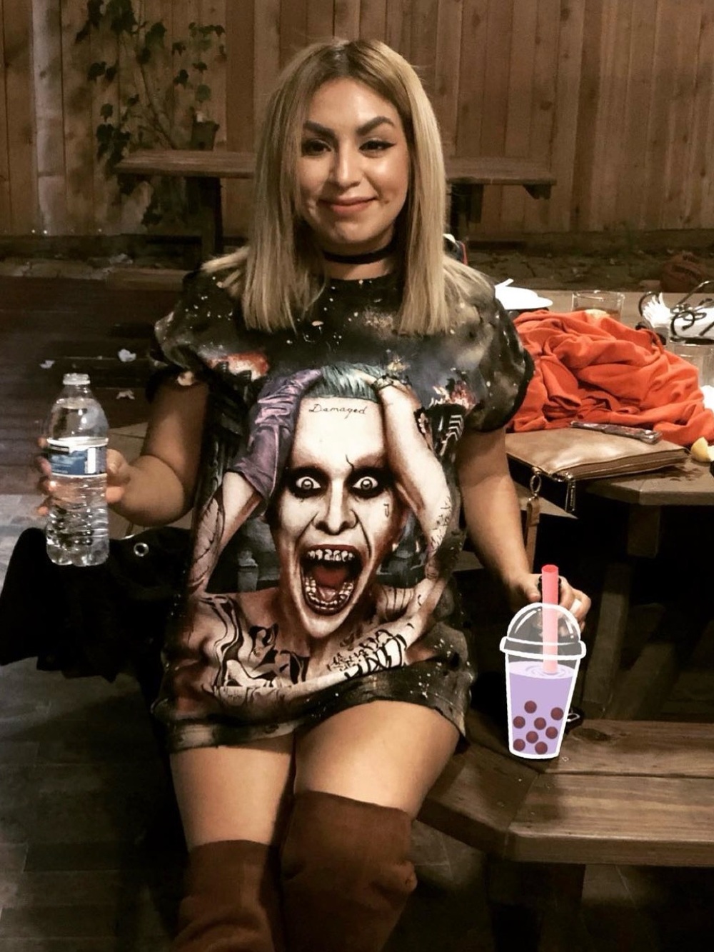 Graphic jocker Character Tee - Black with Multicolor Print upcycled by me - Picture 8 of 8